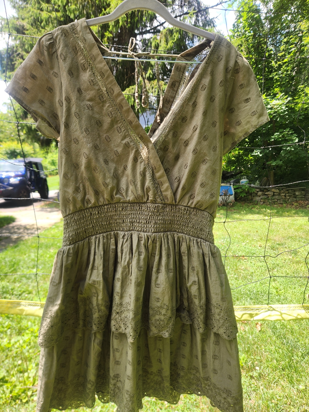 American Eagle Outfitters Olive Green Tiered  Mini Dress